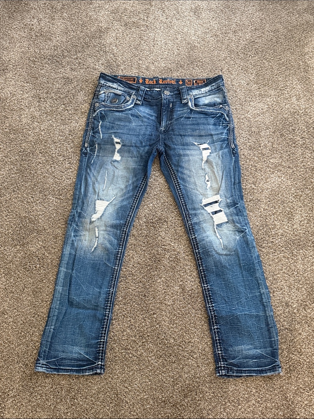 Rock Revival Men's Blue Distressed Slim Straight Jeans